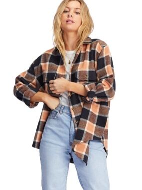 Billabong So Stoked Cotton Oversized Buttondown Long Sleeve Flannel Shirt Size M